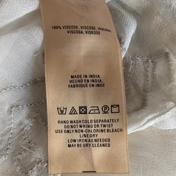 Anthropologie Diem Ivory Chiffon Embroidered Beaded Boho Flounce Peasant Top 6 - Picture 10 of 15